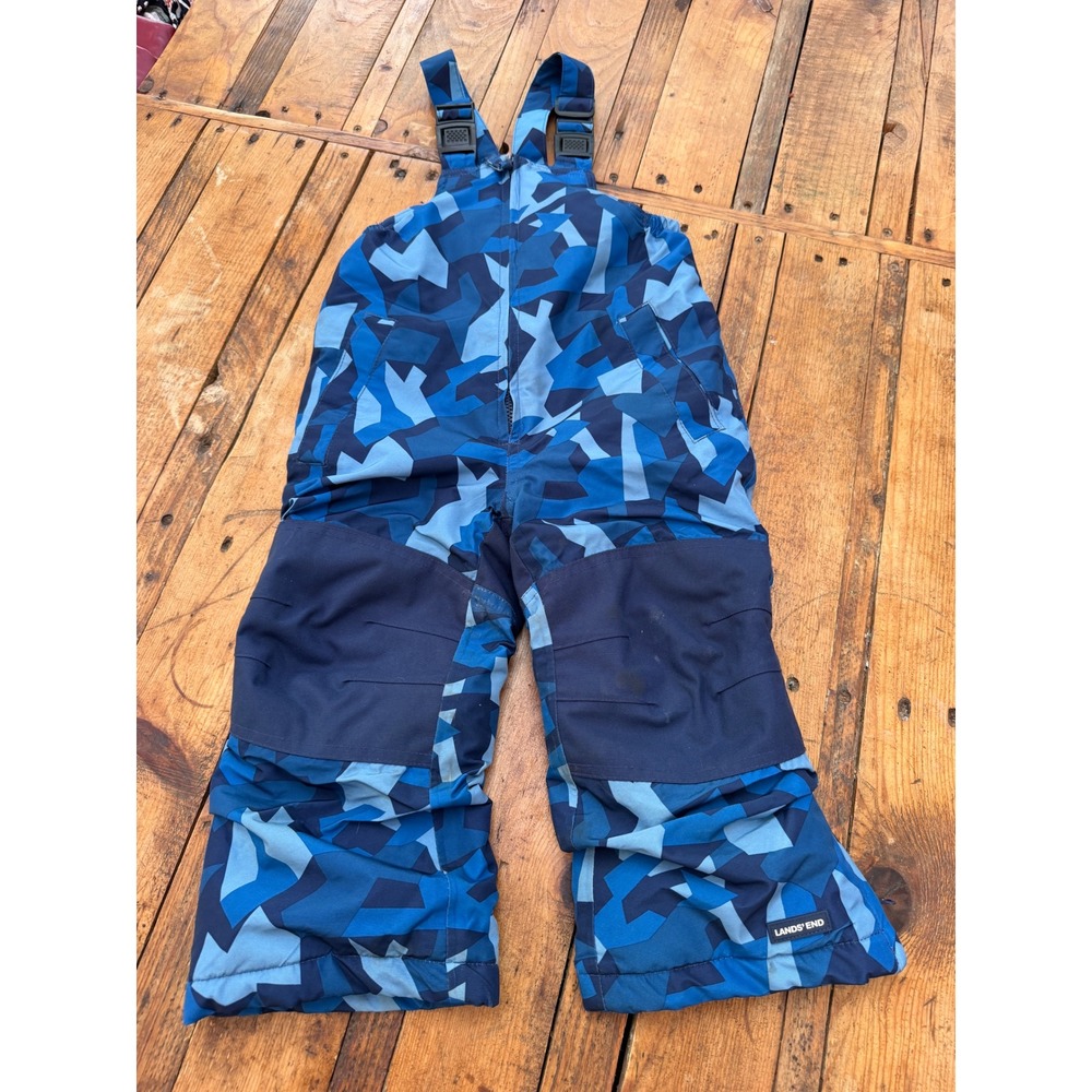 Lands End Kids Size 3 Snow Bib Pants Blue Camo Ski Snowboard Insulated Winter